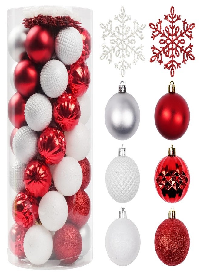 FullMeet Christmas Tree Decorations Ornament Set, 60ct 2.36 Inches Red and White Shatterproof Christmas Ball Ornaments, Hanging Ball for Xmas Holiday Wedding Party Decor - Image 1